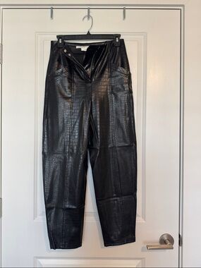 Veronica Beard Faux Croc Leather High-Waist Pants - Black